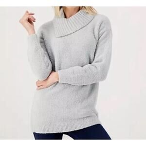 Barefoot Dreams CozyChic Blue Water Cowl Neck Tunic Sweater Women's Sz XL